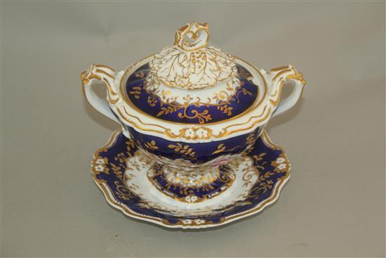 A Ridgway sauce tureen, cover and integral stand, and a Derby King Street works dessert dish, 19th century, 23.5cm